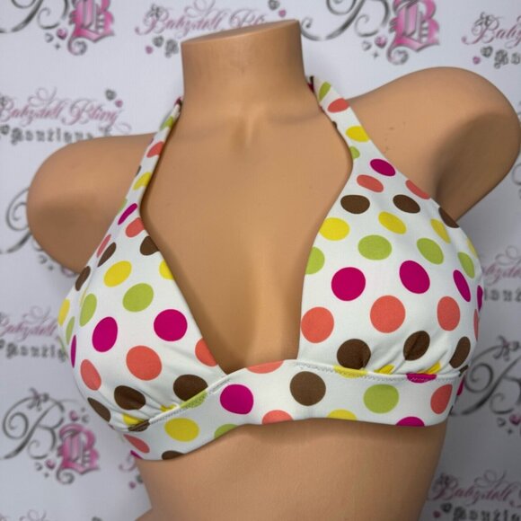 Victoriaβs Secret polkadot bikini top, multi rainbow color, white pink green - Picture 7 of 8